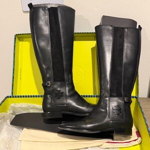 Tory Burch Wyatt Black Leather Tall Riding Boots